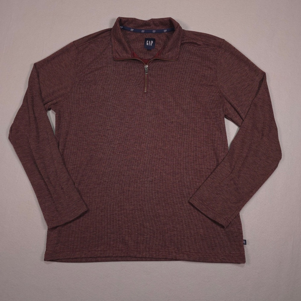 Gap Mens Quarter Zip Pullover Sweater Burgundy Marl Ribbed Long Sleeve GP006462